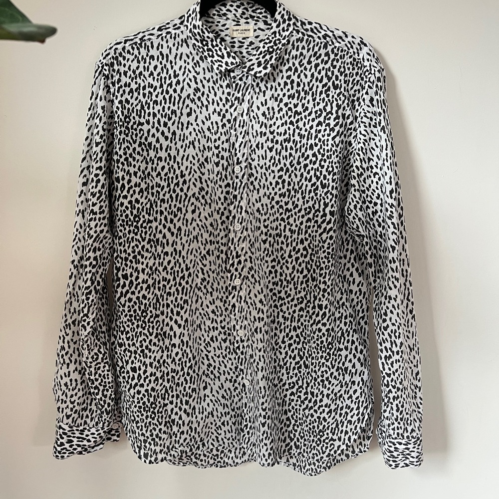 Saint Laurent Paris Snowflake Leopart Animal Print Shirt